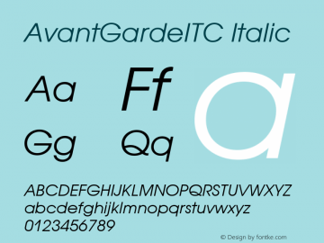 AvantGardeITC Italic Version 001.000 Font Sample