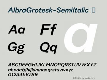 ☞Albra Grotesk Semi Italic 1.00; ttfautohint (v1.5);com.myfonts.easy.bum-bum-type.albra.grotesk-semi-italic.wfkit2.version.5GPi图片样张