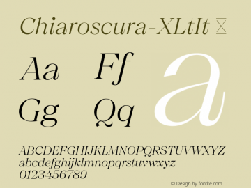 ☞Chiaroscura ExtraLight Italic Version 1.000;PS 1.0;hotconv 1.0.88;makeotf.lib2.5.647800;com.myfonts.easy.emtype.chiaroscura.extra-light-italic.wfkit2.version.5HKM图片样张