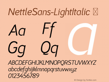 ☞NettleSans-LightItalic Version 1.157;Fontself Maker 3.5.4; ttfautohint (v1.5);com.myfonts.easy.duck-soup-design.nettle-sans.light-italic.wfkit2.version.5JSN图片样张
