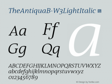 ☞TheAntiquaB W3 Light Italic Version 1.076;com.myfonts.easy.lucasfonts.theantiqua.light-italic.wfkit2.version.5MXA图片样张