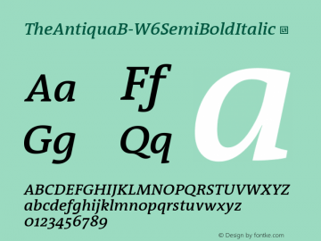 ☞TheAntiquaB W6 SemiBold Italic Version 1.076;com.myfonts.easy.lucasfonts.theantiqua.semibold-italic.wfkit2.version.5MXM图片样张