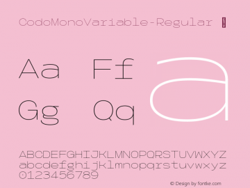 ☞Codo Mono Variable Regular Version 1.000;FEAKit 1.0;com.myfonts.easy.wearecolt.codo-mono.variable-weight.wfkit2.version.5P33图片样张