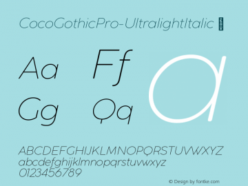 ☞CocoGothicPro UltralightItalic Version 1.000;FEAKit 1.0; ttfautohint (v1.5);com.myfonts.easy.zetafonts.coco-gothic-pro.ultralight-italic.wfkit2.version.5QR3图片样张