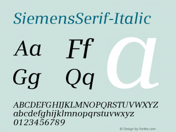 ☞SiemensSerif-Italic Version 1.000;PS 5.00;hotconv 1.0.38;com.myfonts.easy.urw.siemens-serif.italic.wfkit2.version.5QVy图片样张