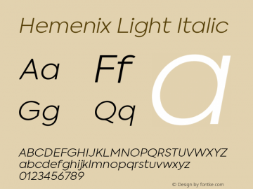 Hemenix Light Italic Version 1.001图片样张