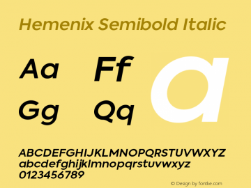 Hemenix Semibold Italic Version 1.001;FEAKit 1.0图片样张