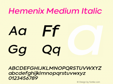 Hemenix Medium Italic Version 1.001;FEAKit 1.0图片样张