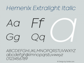 Hemenix Extralight Italic Version 1.001;FEAKit 1.0图片样张