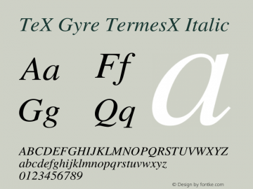 TeXGyreTermesX Italic Version 2.004;PS 2.004;hotconv 1.0.49;makeotf.lib2.0.14853图片样张