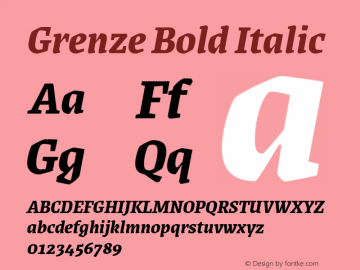 Grenze Bold Italic Version 1.002; ttfautohint (v1.8)图片样张