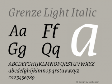 Grenze Light Italic Version 1.002; ttfautohint (v1.8)图片样张