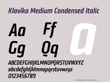 Klavika-MediumCondensedItalic Version 1.000图片样张