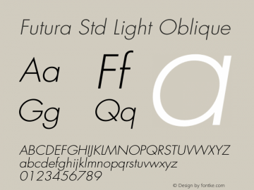 Futura Std Light Oblique Version 2.07;March 11, 2020;FontCreator 12.0.0.2535 64-bit图片样张