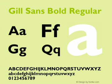 Gill Sans Bold Version 1.00 January 27, 1999, initial release图片样张