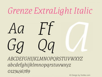 Grenze ExtraLight Italic Version 1.002; ttfautohint (v1.8)图片样张