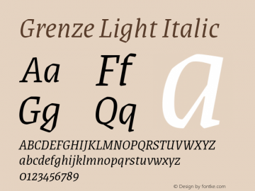 Grenze Light Italic Version 1.002; ttfautohint (v1.8)图片样张