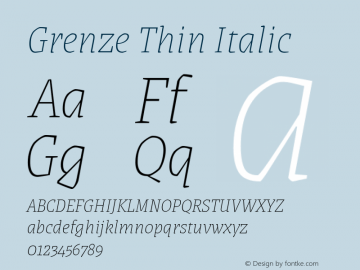 Grenze Thin Italic Version 1.002; ttfautohint (v1.8)图片样张