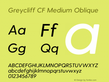 Greycliff CF Medium Oblique Version 1.900;PS 001.900;hotconv 1.0.88;makeotf.lib2.5.64775图片样张