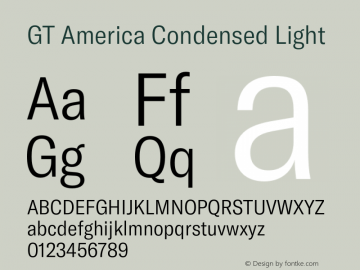 GT America Condensed Light Version 1.005;hotconv 1.0.109;makeotfexe 2.5.65596图片样张