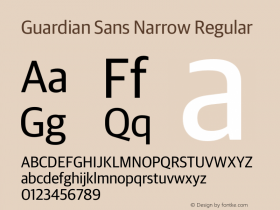 GuardianSansNarrow-Regular Version 1.001;PS 001.001;hotconv 1.0.57;makeotf.lib2.0.21895图片样张