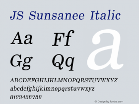 JSSunsanee-Italic Version 2.000 2005 initial release图片样张