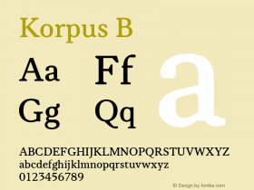 Korpus B Version 2.005 2013; ttfautohint (v0.92) -l 8 -r 50 -G 200 -x 14 -w 