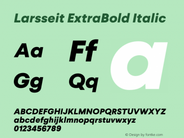 Larsseit ExtraBold Italic Version 1.000;PS 001.000;hotconv 1.0.88;makeotf.lib2.5.64775图片样张
