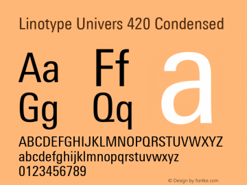 Linotype Univers 420 Condensed Version 1.20; 2006图片样张