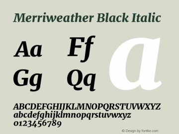Merriweather Black Italic Version 2.002 August 29, 2018图片样张