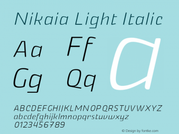 Nikaia Light Italic Version 1.00;January 30, 2019;FontCreator 11.5.0.2422 32-bit图片样张