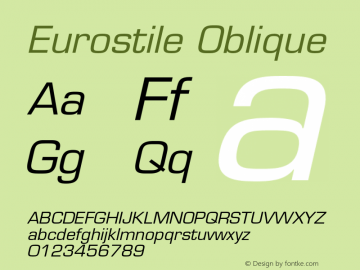 Eurostile Oblique 001.000 Font Sample