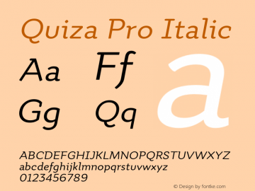 Quiza Pro Italic Version 001.000; ttfautohint (v0.97) -l 8 -r 50 -G 200 -x 14 -f dflt -w G图片样张