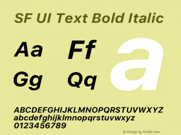 SF UI Text Bold Italic Version 1.00 July 21, 2017, initial release图片样张