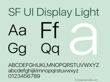 SF UI Display Light Version 1.00 June 21, 2016, initial release图片样张