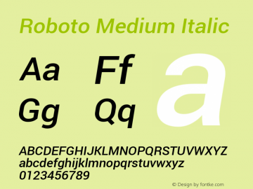 Roboto Medium Italic Version 1.100040; 2012; ttfautohint (v0.9) -f图片样张