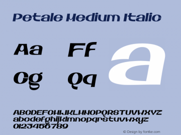 Petale Medium Italic Version 1.001;PS 001.001;hotconv 1.0.88;makeotf.lib2.5.64775图片样张