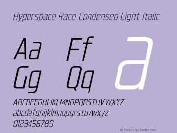Hyperspace Race Condensed Light Italic Version 1.000;hotconv 1.0.109;makeotfexe 2.5.65596图片样张
