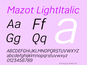 Mazot Light Italic Version 1.0图片样张