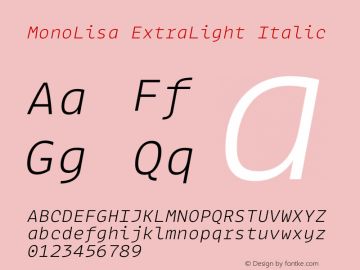MonoLisa ExtraLightItalic Version 1.802图片样张