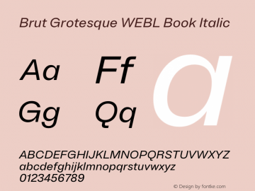 Brut Grotesque WEBL Book Italic Version 6.001;PS 6.1;hotconv 1.0.88;makeotf.lib2.5.647800图片样张