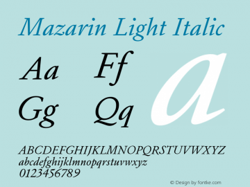 Mazarin Light Italic Version 1.002图片样张