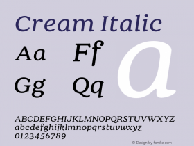 Cream Italic Version 1.000;hotconv 1.0.109;makeotfexe 2.5.65596图片样张