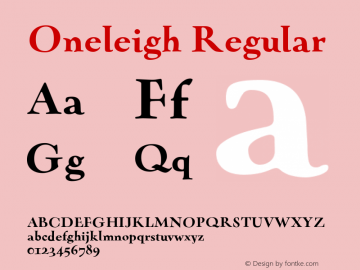 Oneleigh Regular Version 001.000 Font Sample