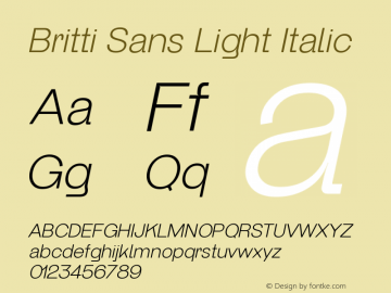 Britti Sans Light Italic Version 1.000 | web-ttf图片样张