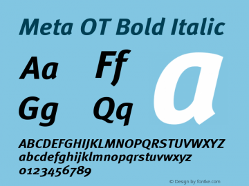 Meta OT Bold Italic Version 7.600, build 1027, FoPs, FL 5.04图片样张