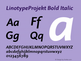 LinotypeProjekt Bold Italic Version 001.000 Font Sample