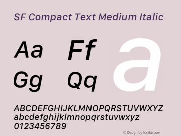 SF Compact Text Medium Italic Version 1.00 October 11, 2019, initial release图片样张