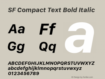 SF Compact Text Bold Italic Version 1.00 March 7, 2017, initial release图片样张