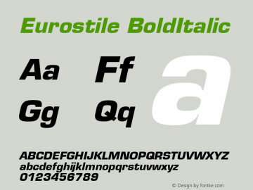 Eurostile BoldItalic Version 1.00 Font Sample